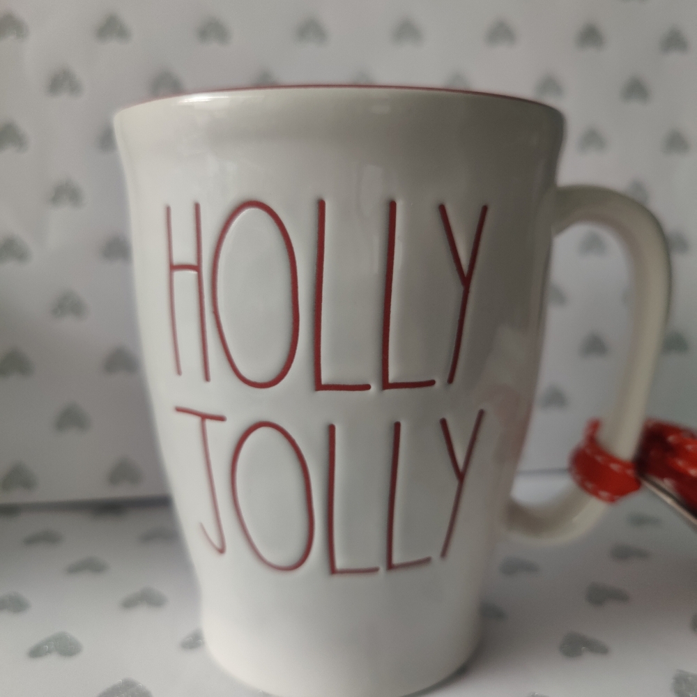 Rae Dunn Festive White and Red Holiday Mug